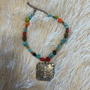 Colorful Beaded Necklace with Silver Pendant